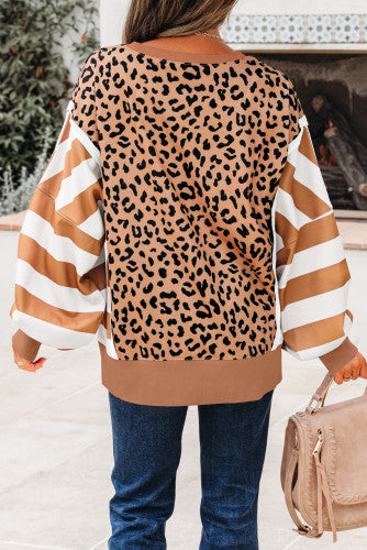 Leopard Print and Stripes Lightweight Sweatshirt