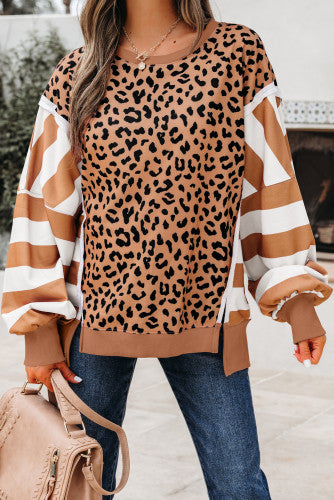 Leopard Print and Stripes Lightweight Sweatshirt