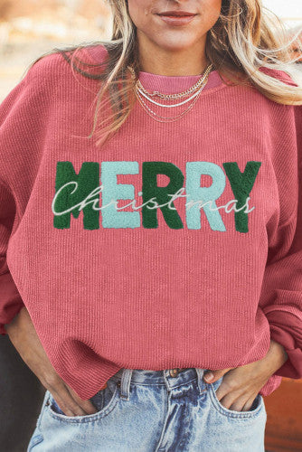 Christmas—Strawberry Red and Green Merry Christmas Corduroy Lounge Shirt