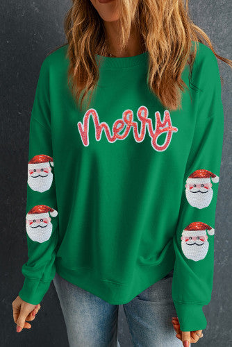 Christmas—Green Merry Sweatshirt w/ Santa Sleeves