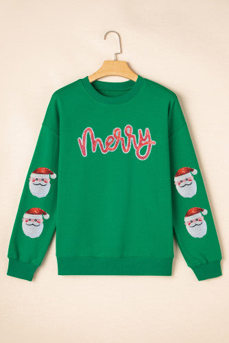 Christmas—Green Merry Sweatshirt w/ Santa Sleeves