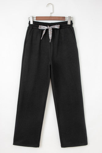 Black Fleece Pants w/ Leopard Drawstring