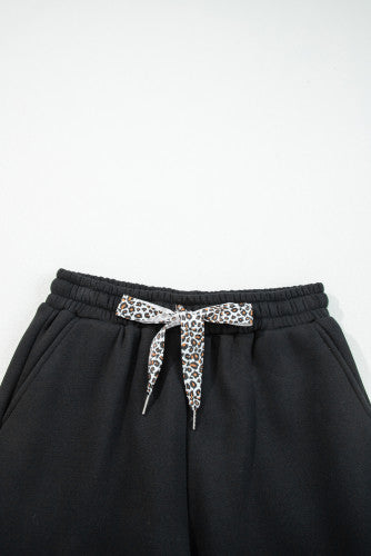 Black Fleece Pants w/ Leopard Drawstring