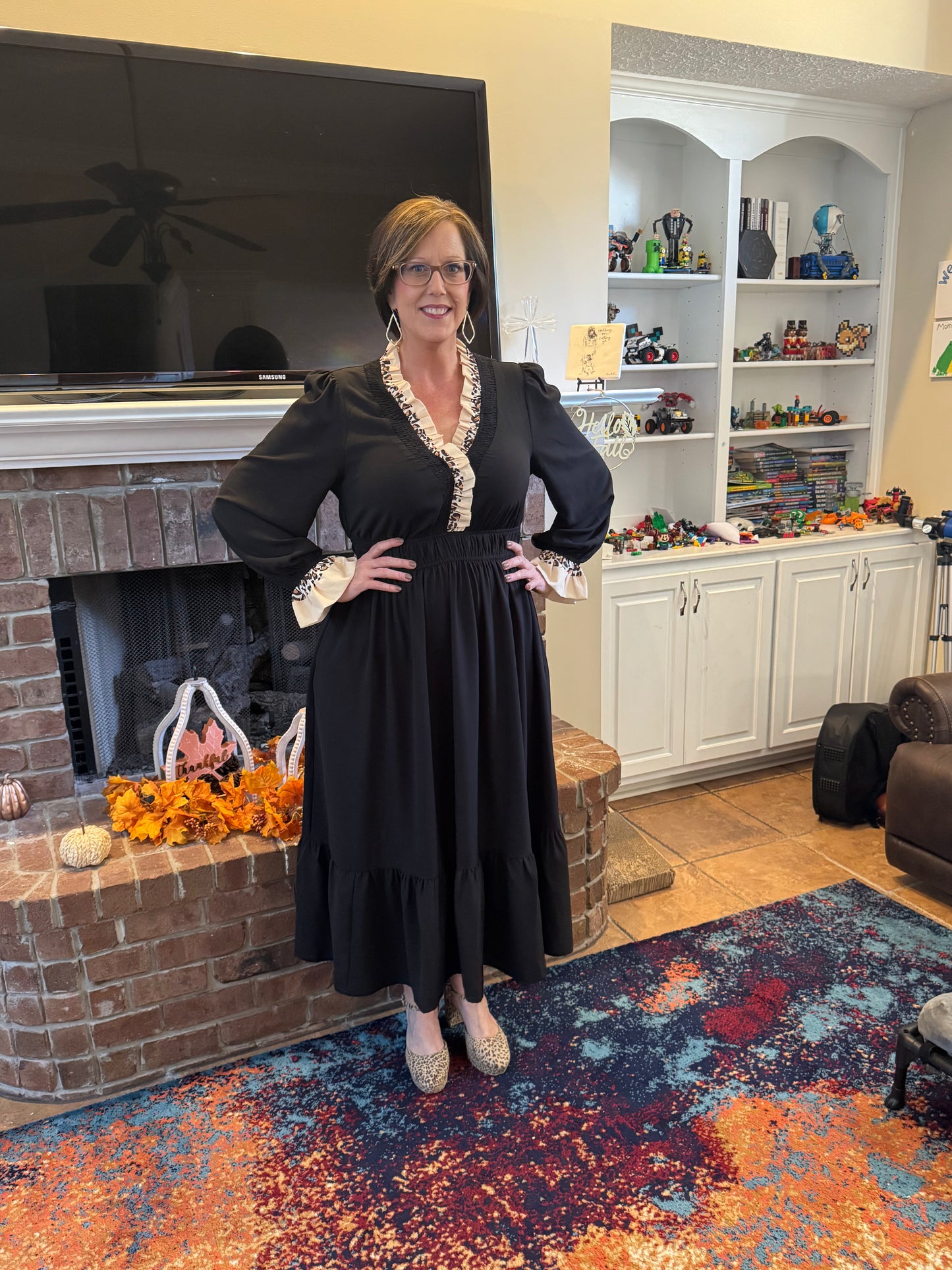 Black Dress with Leopard Detail