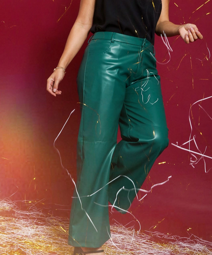 Umgee Green Faux Leather Pants for Curvy Girls