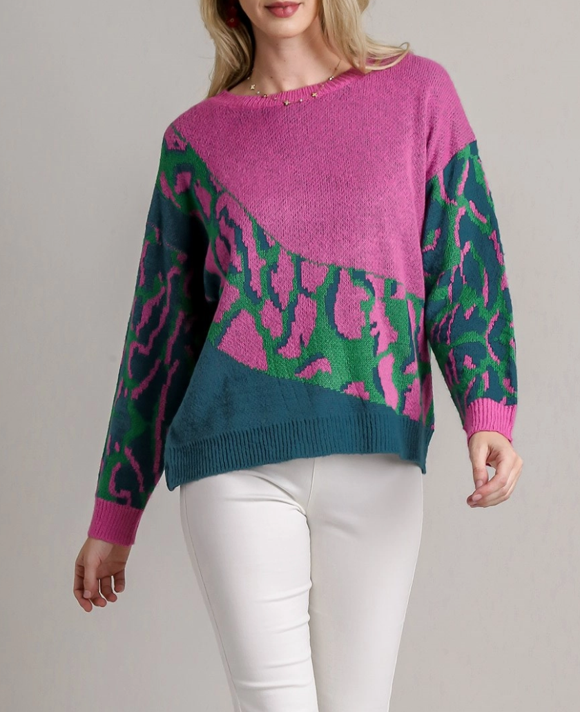Umgee Teal and Pink/Purple Sweater