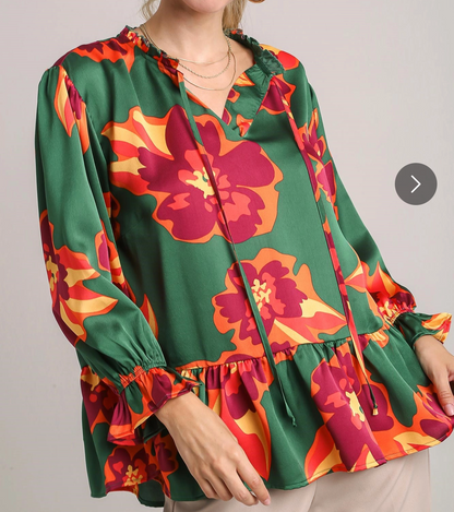 Umgee Green-Multi Blouse