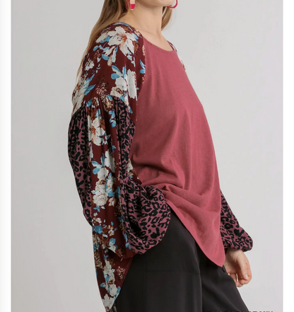 Umgee Dusty Rose Mix-Up Blouse
