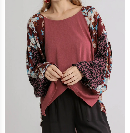 Umgee Dusty Rose Mix-Up Blouse