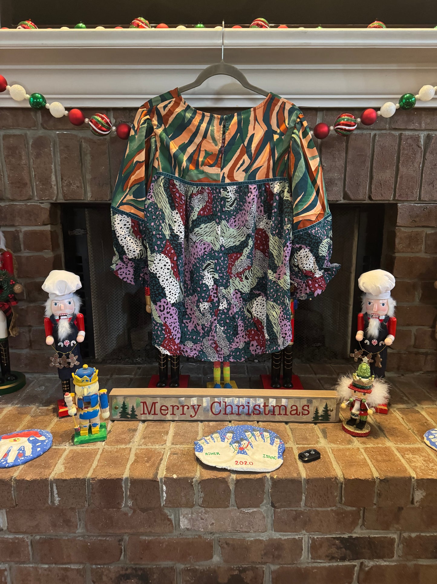 Umgee Multi-Patterned Blouse w/Green Velvet Detail